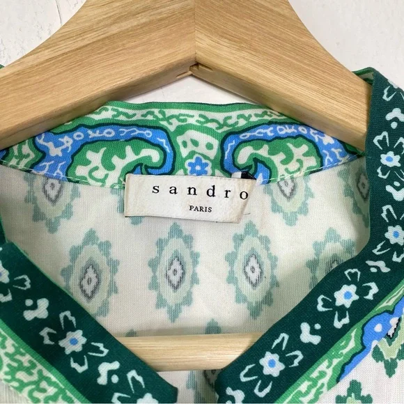 Sandro Paris Green Naima Mix Print Mini Dress Long Sleeve - Picture 8 of 8